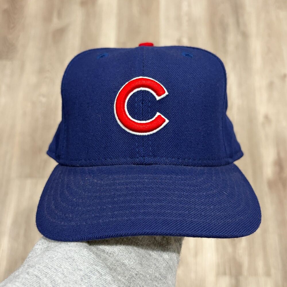 Vintage 90s Chicago Cubs Fitted Hat 7 3/8 New Era Pro Model 100% Wool USA Made